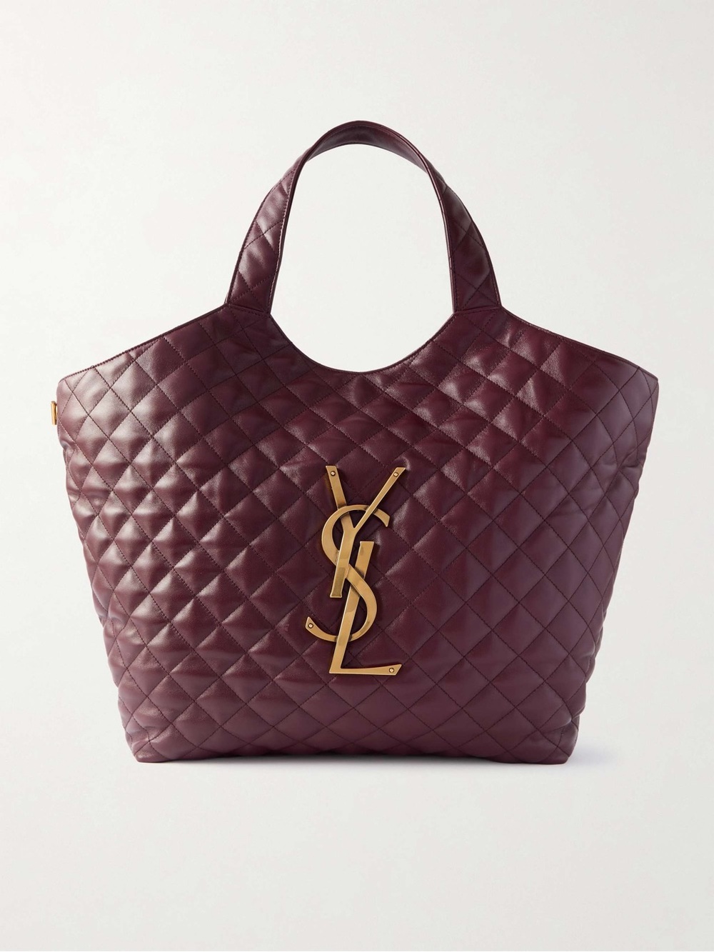 Saint Laurent Icare Maxi Quilted Leather Tote in Deep Burgundy with Gold YSL